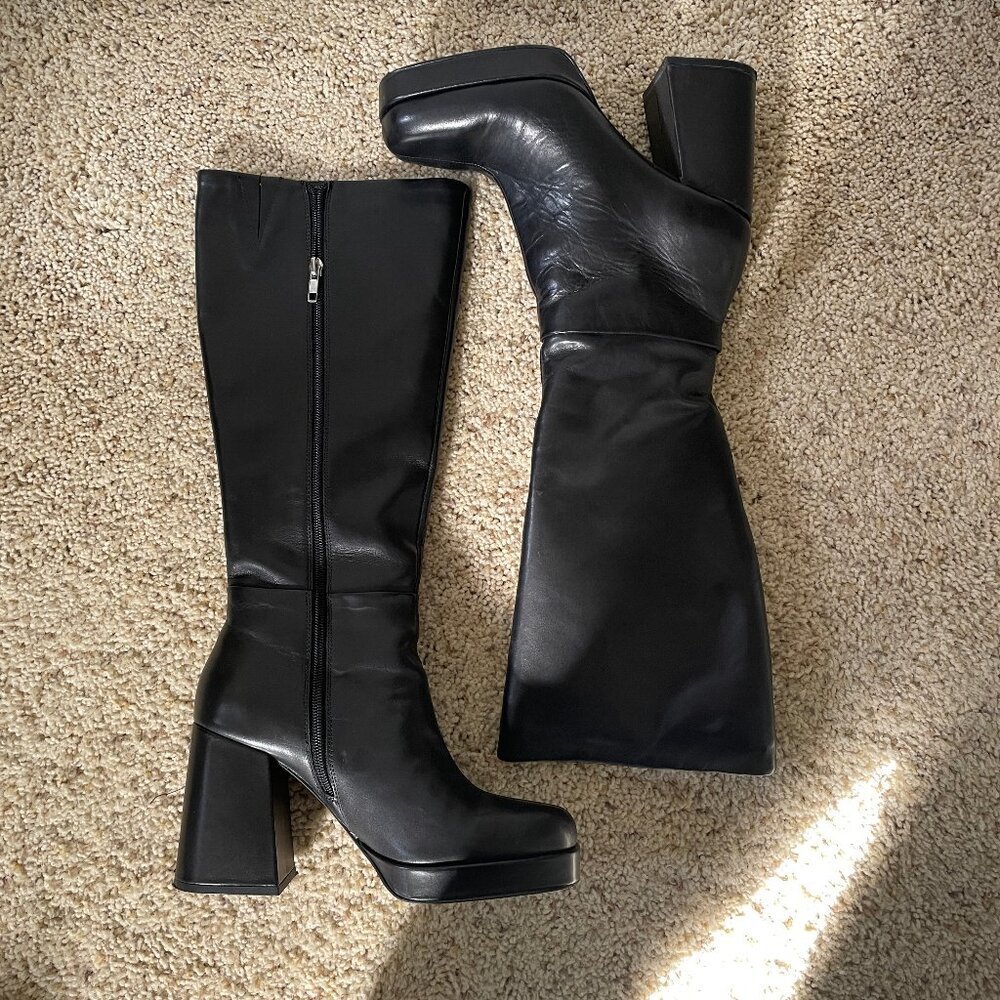 Platform Square Toe Leather Boots - image 4